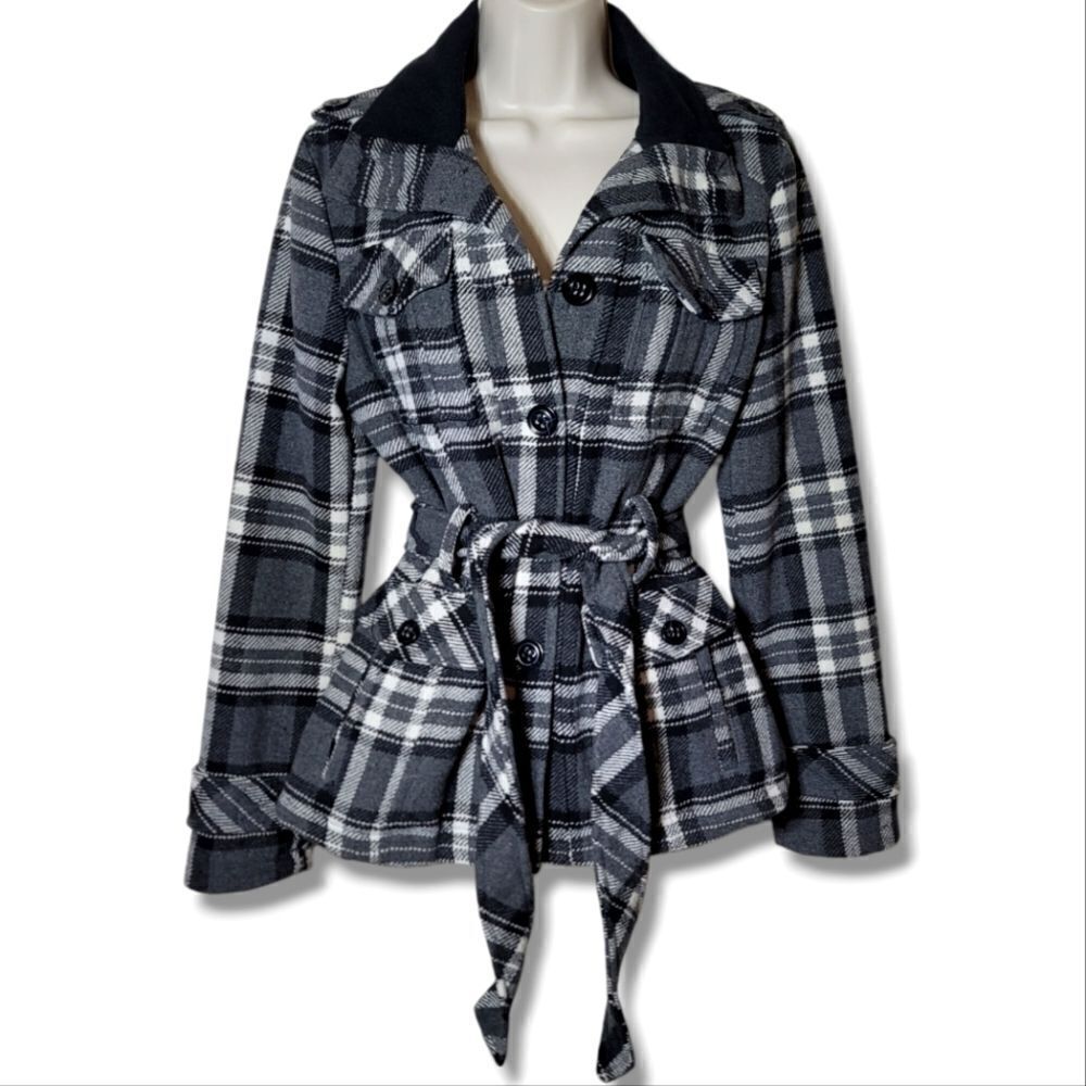 Dollhouse Outerwear Wear Wool Blend Plaid Black, White & Grey, Coat Jacket